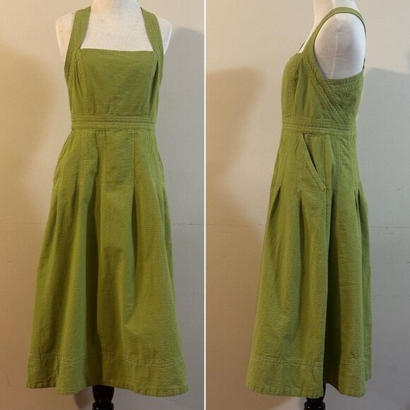 Anthropologie Maeve Green Alessandra Cross Back Midi Dress Size 8 - Picture 2 of 12